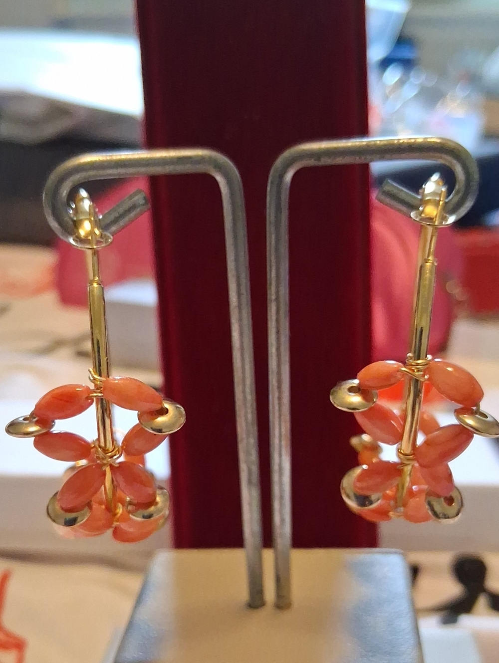 Handcrafted Gold-Tone Orange Floral Drop Earrings
